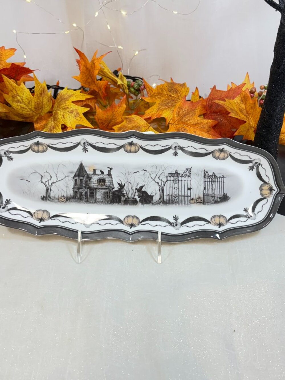 Halloween Melamine Rectangular Witches Cauldron Serving Tray Coven Spell 14.5"
